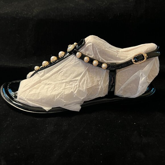 Sam Edelman Gigi Pearl Studded T-Strap Flat Sandals NIB Size 7 - Picture 3 of 7